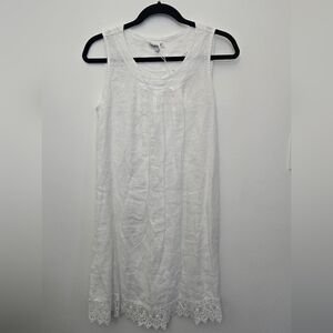 Elegant White Linen w/ Lace Hem Mini Dress